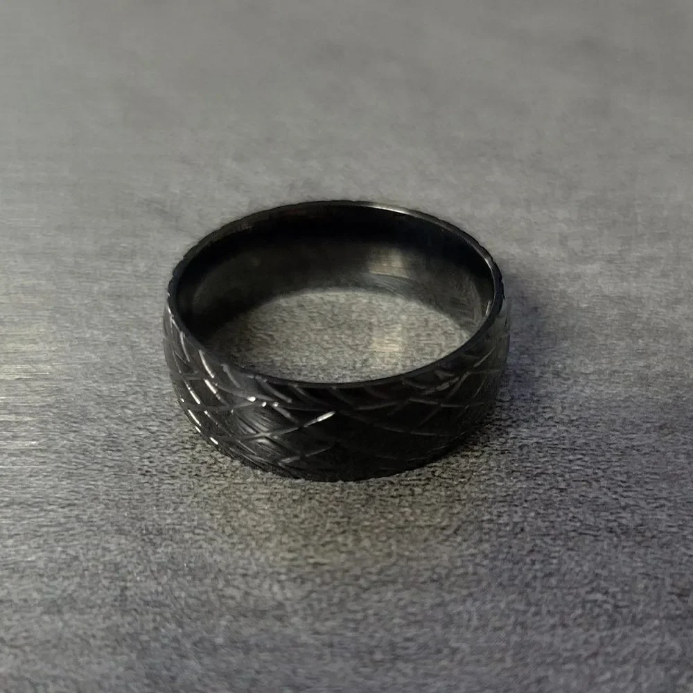 Men's Black Racing Tire Wedding Band - Tire Tread Wedding Ring For Guys